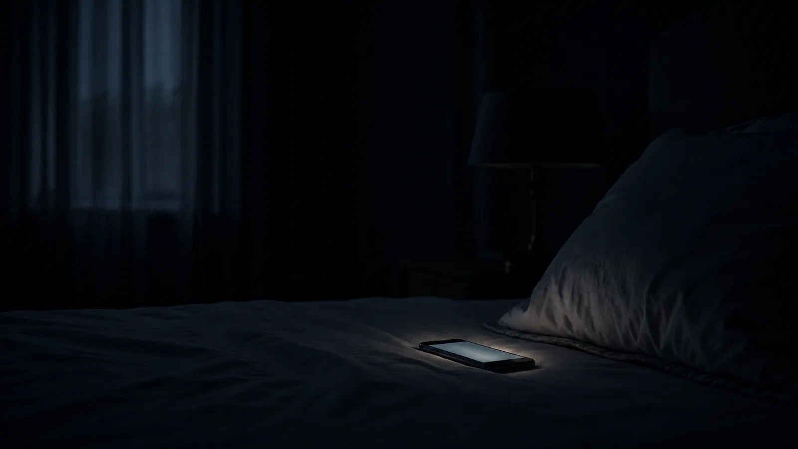 夜、スマートフォンを見つめる